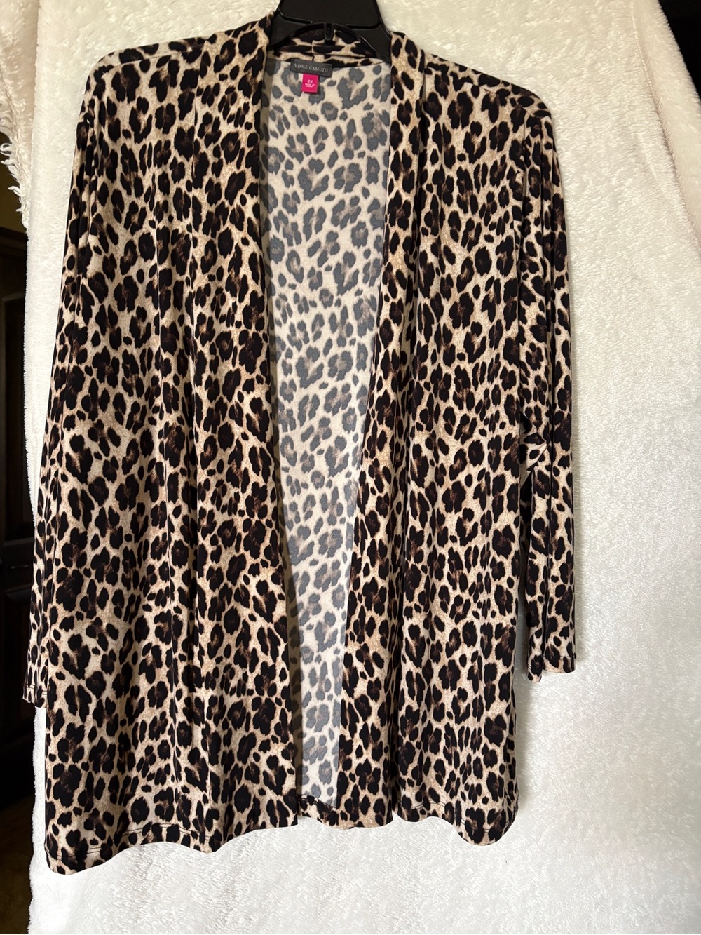 Vince Camuto Leopard Print Open-Front Cardigan - Tan & Black